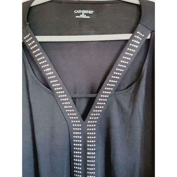 Catherine’s 4X‎ Black/Silver Slinky Top Beaded Sparkle 30/32 V-Neck Keyhole - Picture 4 of 6